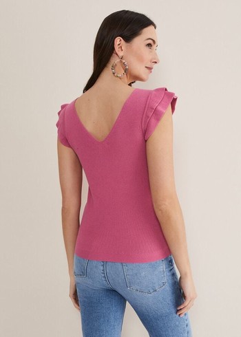 Phase Eight Flory Frill Sleeve Vest Knitwear Pink USA | 0745628-RU